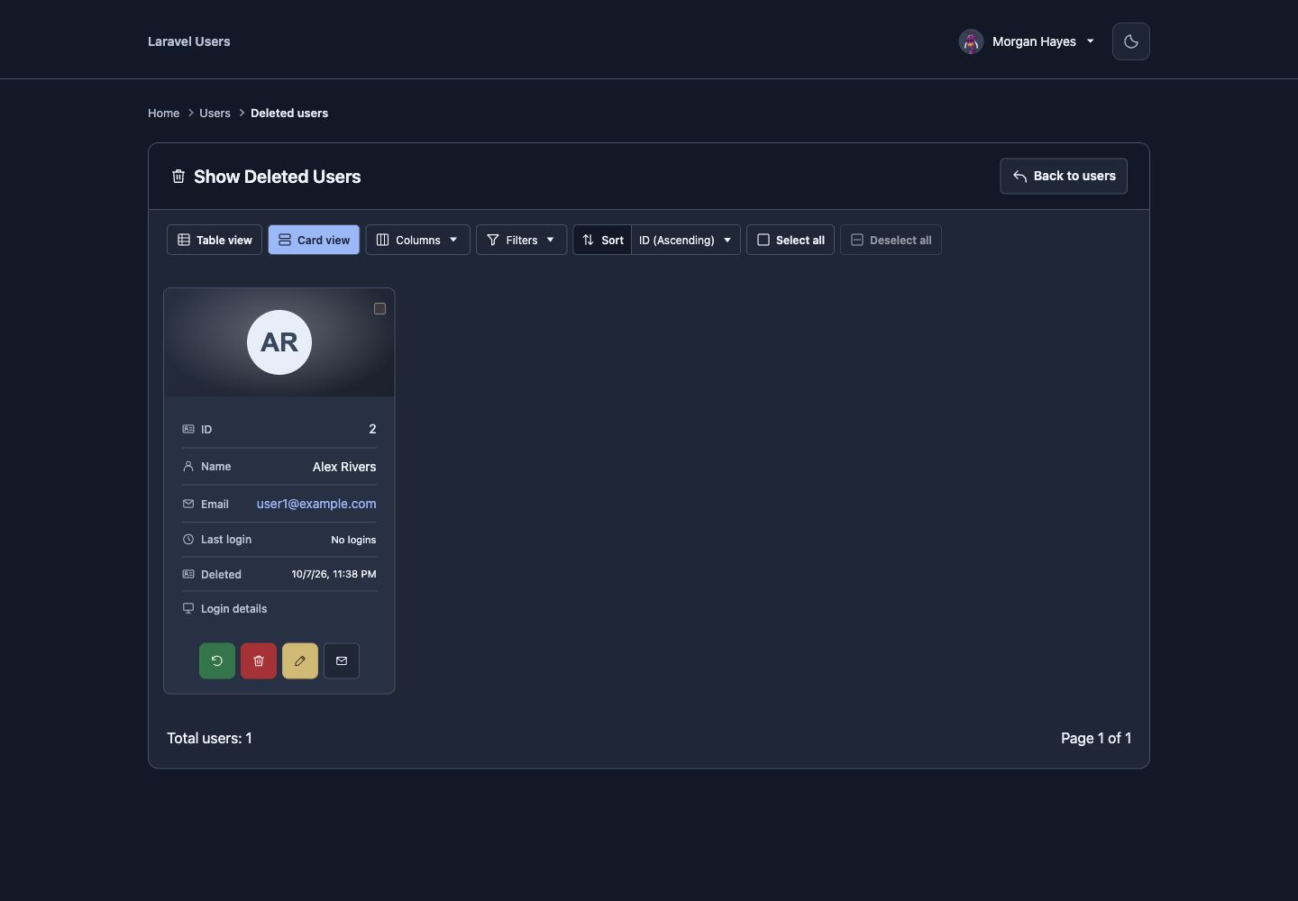 Deleted users directory in card view