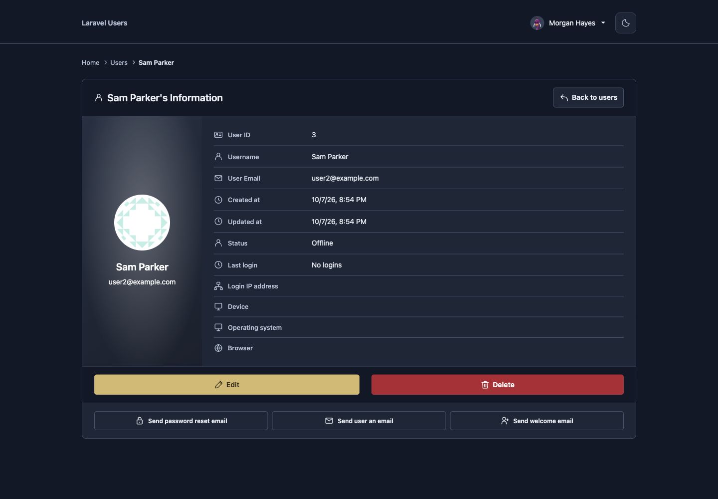 User profile card